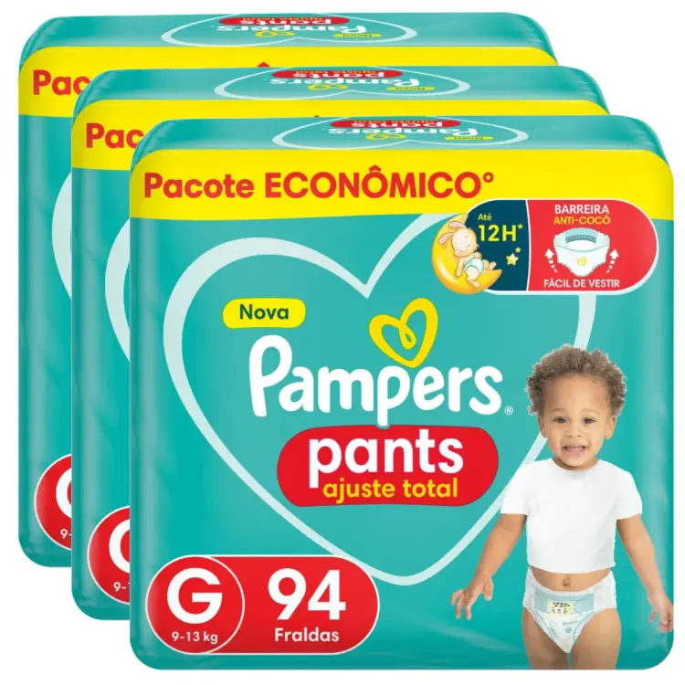 Kit 3 Fraldas Pants Ajuste Total G 94 unidades